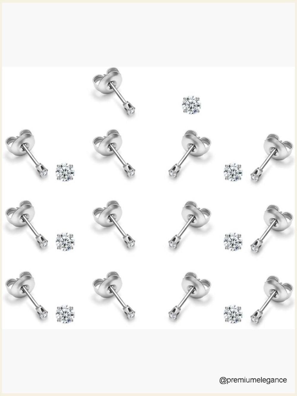 20G Hypoallergenic Stud Earrings Set - 10 Pairs CZ Zirconia, 316L Surgical